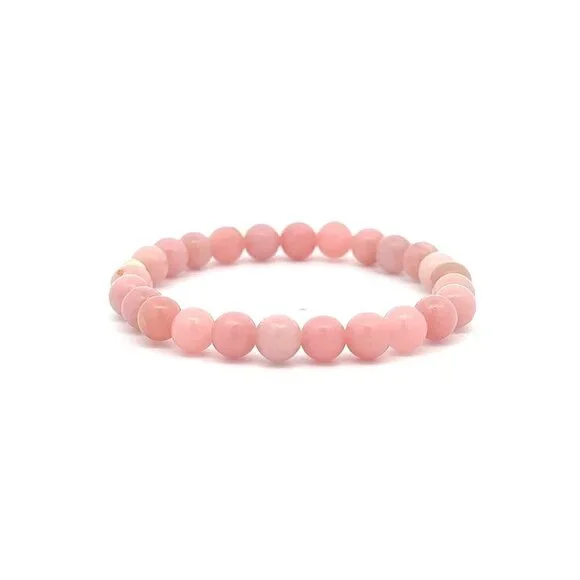 Natural Opal Pink Gemstones 6mm Stretchable Bracelet 18k Gold Bead Charm - Picture 3 of 5